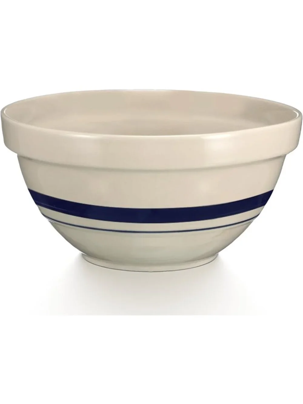 Vintage 10'' Stoneware Mixing Bowl - Hand-Turned Ceramic, Blue Stripe, Kitchen